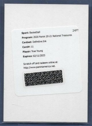 2020 National Treasures Trae Young Definitive Ink Auto Redemption /49 Hawks