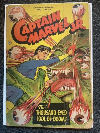 1958 Golden Age Captain Marvel Jr.  Comic 115 Horror Monster Eyeball Cover