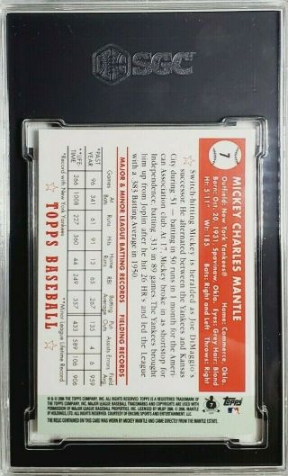 2006 Topps Mickey Mantle 1952 Rookie Retro Jersey Relic Card SGC 9.  5 Yankees 2
