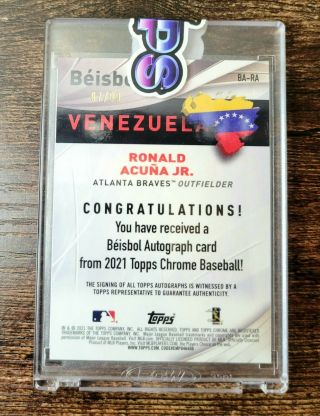 2021 Topps Chrome Ronald Acuna Auto Beisbol /99 Atlanta Braves Venezuela 2