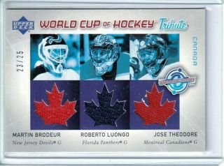 2004 - 05 Upper Deck World Cup Tribute Brodeur / Luongo / Theodore Jersey /25
