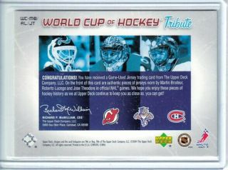 2004 - 05 Upper Deck World Cup Tribute Brodeur / Luongo / Theodore JERSEY /25 2