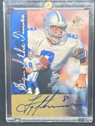 1997 Troy Aikman Auto Sp Authentic Sign Of The Times Dallas Cowboys On Card Auto