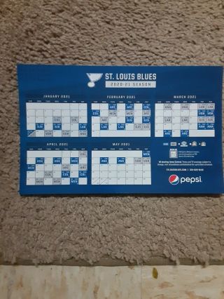 2020 - 21 St.  Louis Blues National Hockey League Pepsi Team Issued Magnet Schedule