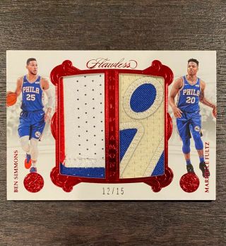 Ben Simmons & Markelle Fultz 2017 - 18 Flawless Dual Diamond Rookie Patch /15 Rc