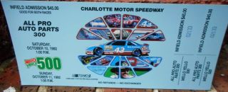 Vintage Richard Petty Mello Yello 500 Ticket In 10/92 - Charlotte Motor Speedway