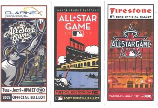 Major League Baseball All - Star Ballots - 3 Different - 2002,  2007 And 2010