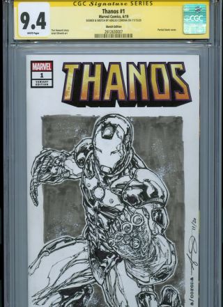 Iron Man W/ Gauntlet Sketch Cover By Adelso Corona Cgc Ss 9.  4 Avengers Endgame