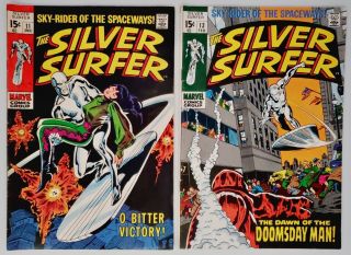 2) 1969 Marvel Comics Book Silver Surfer 11,  13 Shalla Bal 1st Doomsday Man