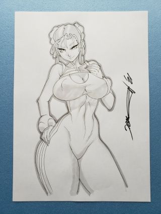 Chun Li Street Fighter Capcom Girl Sexy Busty Sketch Pinup - Daikon Art