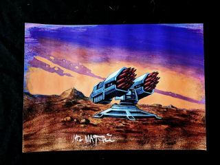 Val Mayerik Signed Missle Turret Hand Painted Video Game Art 12.  5 " X 8.  75 " Vm